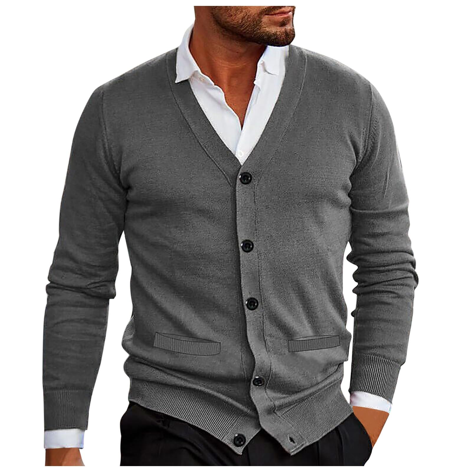 Cardigan en tricot pour homme - Manches longues - Léger et fin - Veste bomber - Respirante - Cardigan d'été - Boutonnière - Veste de transition tricotée