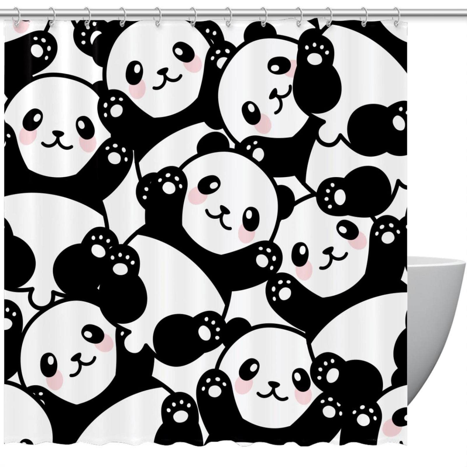Rideau de douche panda 183 x 183 cm idéal pour instaurer une ambiance zen et nature le matin