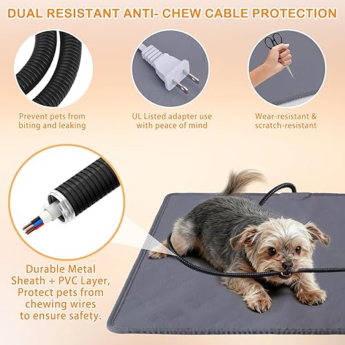 Miniatura 5 de Almohadilla térmica para mascotas ELEGX, almohadilla térmica ajustable para perros y gatos con 10 temperaturas, cama térmica eléctrica impermeable