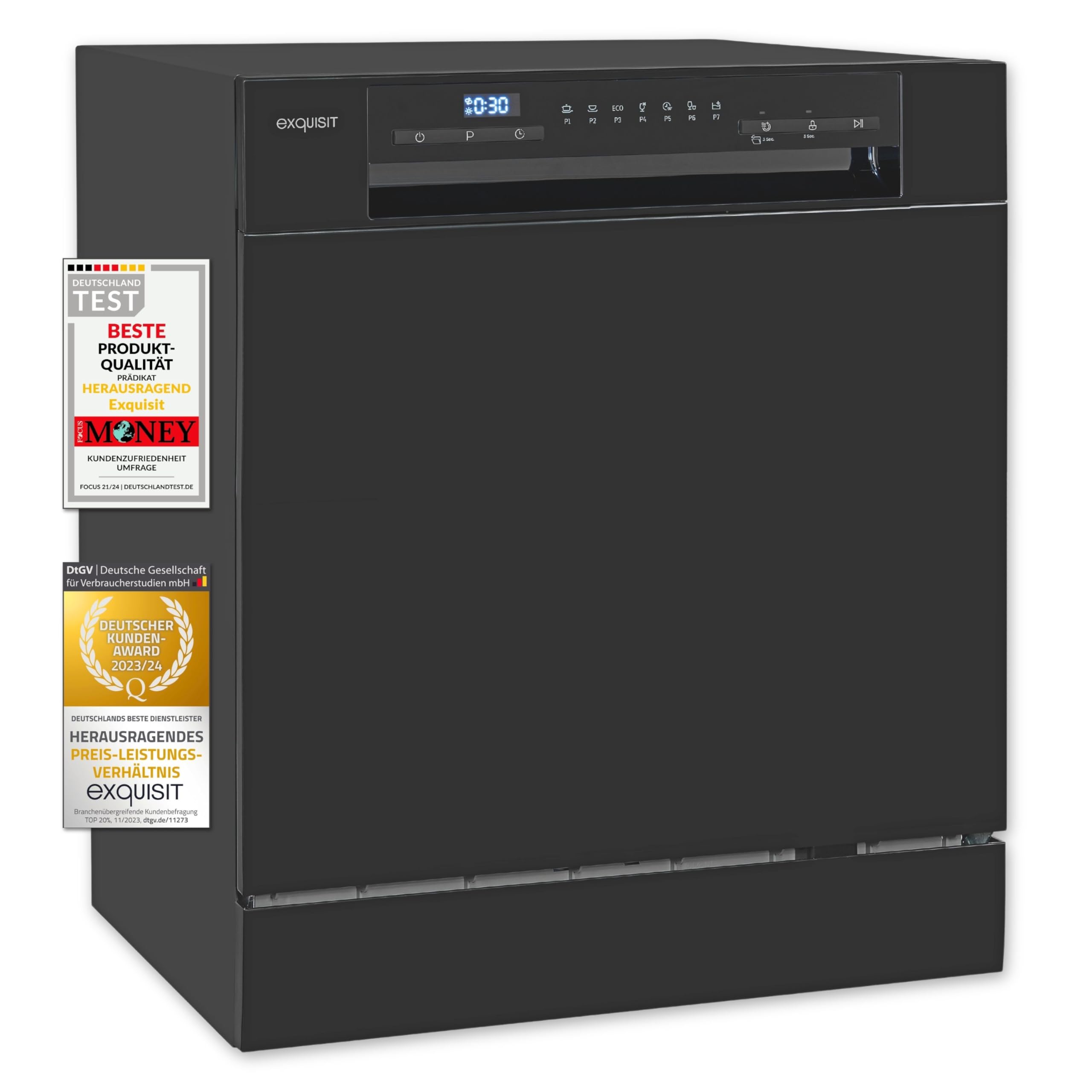 Exquisit GSP508-030D Tischgeschirrspüler, 55 cm breit, 8 Maßgedecke, 7 Programme, schwarz