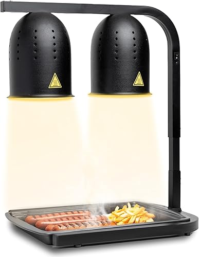 SYBO DL2112 - Lámpara de calor de alimentos de grado comercial, calentador eléctrico portátil de alimentos, 2 bombillas de 500 W con soporte