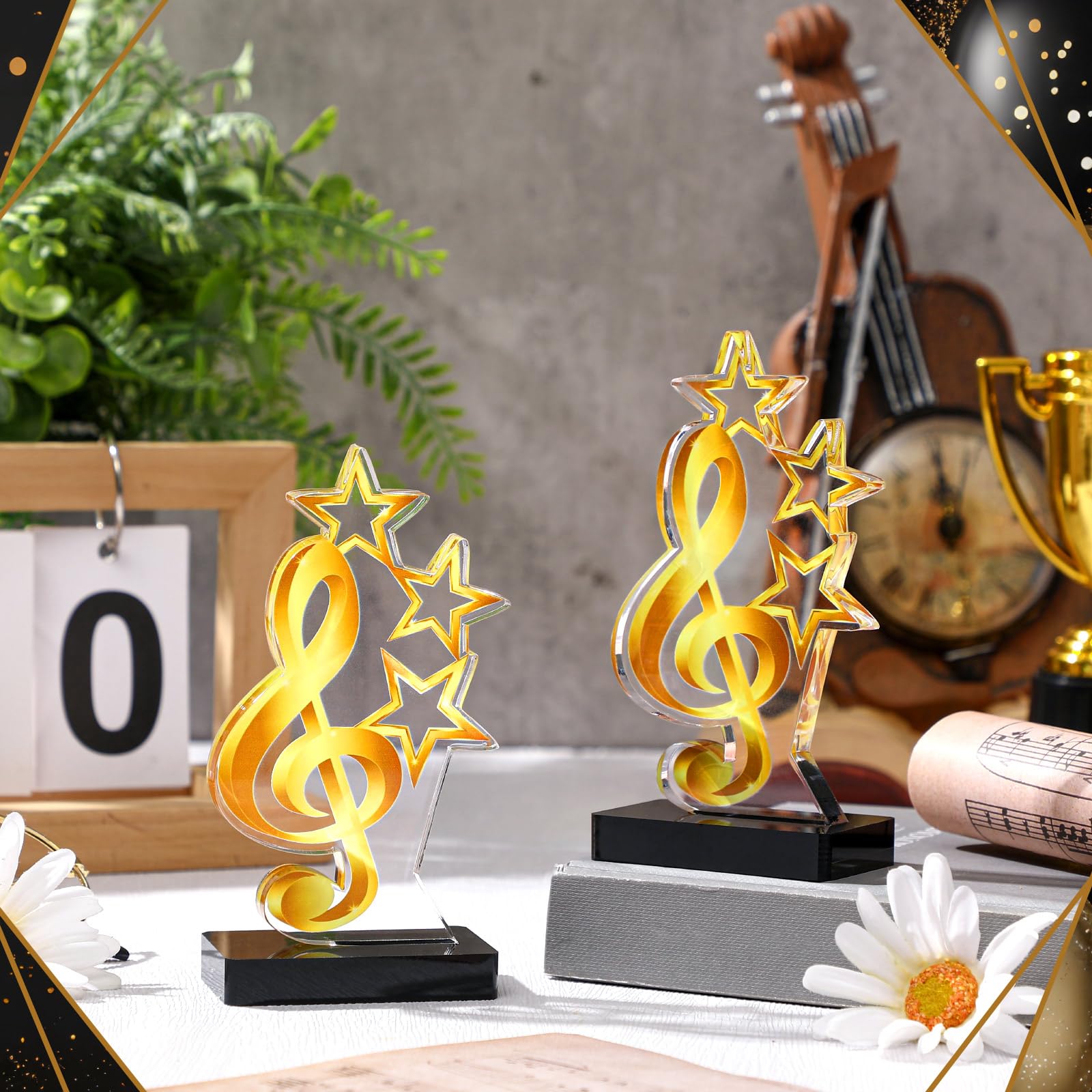 Landical Paquete de 4 trofeos de premio de música, oro ganador de la música, trofeos de música acrílica, premio de música, regalo para torneos, competiciones, fiestas, niños y adultos