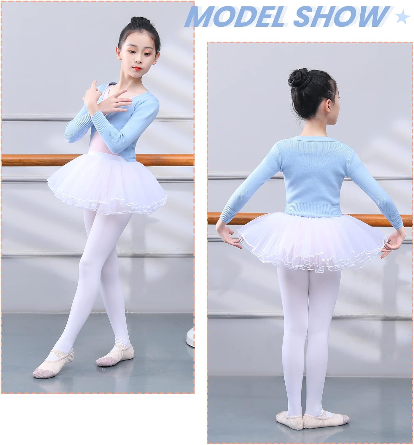 Kids Girls Ballet Wrap Top Long Sleeve Dance Cardigan Sweater Warm Up Pullover Crop Top for Leotard
