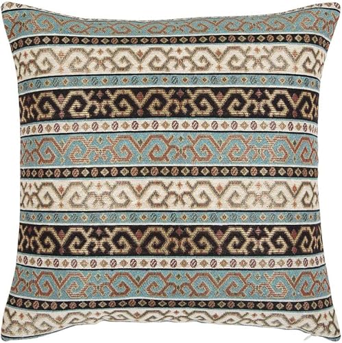 Miniatura 8 de pillowerus Fundas de almohada cuadradas bohemias turquesa y negro, almohadas decorativas Kilim de 20 x 20 pulgadas, decoración de habitación hippie
