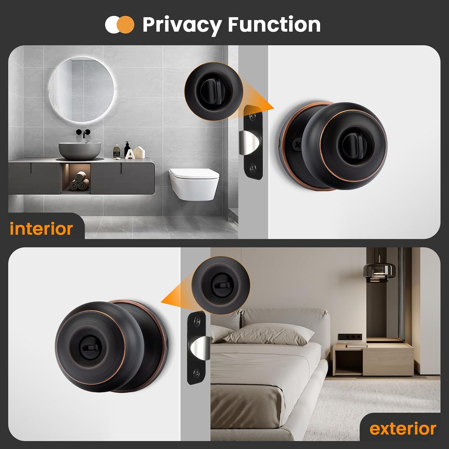 Goldenwarm 1 Pack Bronze Door Knobs Interior Door Knobs for Bedroom/Bathroom, Oil Rubbed Bronze Privacy Door Knob with Round Ball
