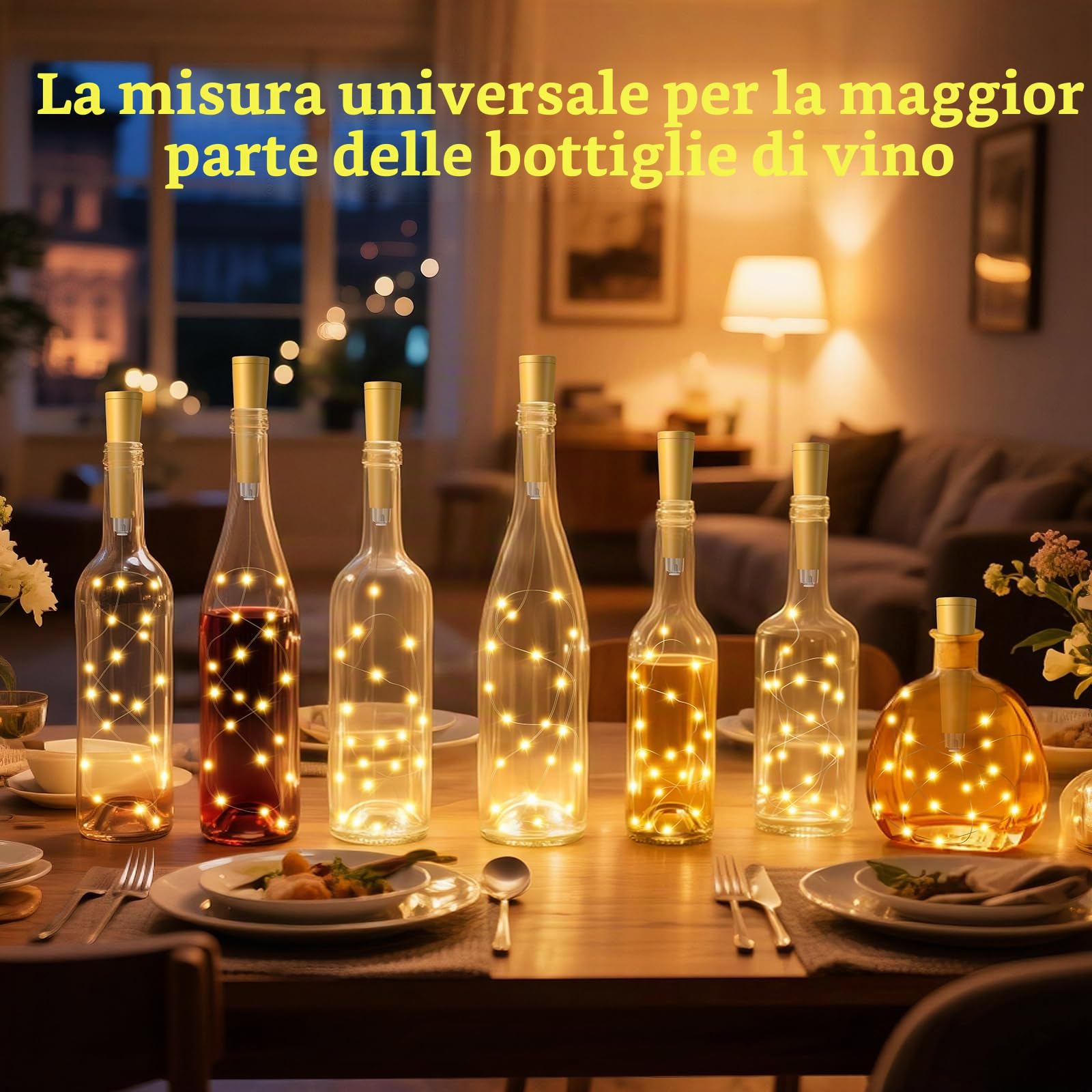 Ymenow 10 luci per bottiglie con timer, catena di luci per bottiglie in sughero, 2 m, 20 LED, USB, telecomando per interni, per bottiglie fai da te, Natale, Halloween, feste (bottiglia non inclusa)
