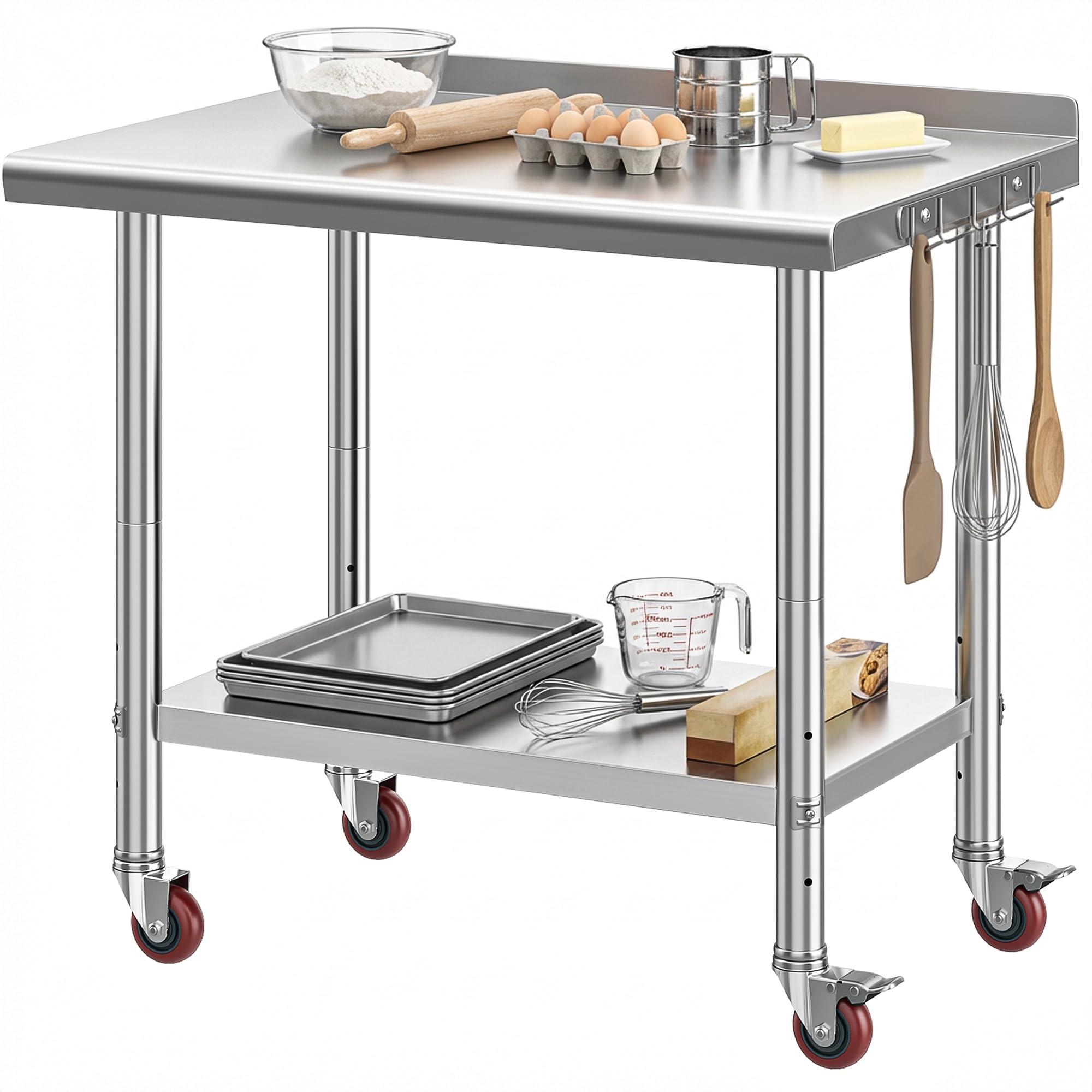 DWVO 36x24in Stainless Steel Table Backsplash &amp; Wheels