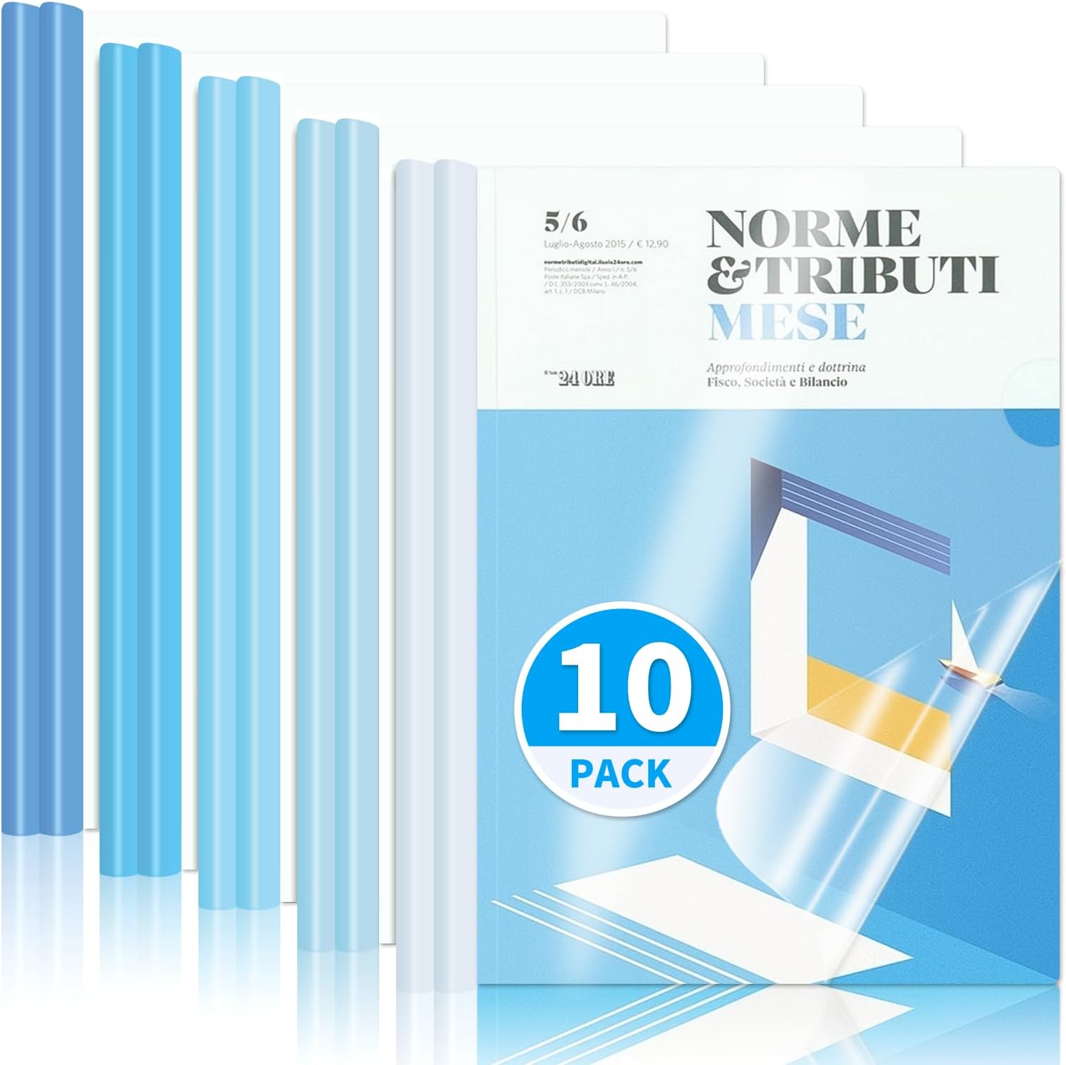 10 Pack, Clear Report Covers with Sliding Bar, 50-Sheet Capacity – Presentation Folders for Letter and A4 Sheets Size, Resume & Document Binders for Office, School, Business (Blue)