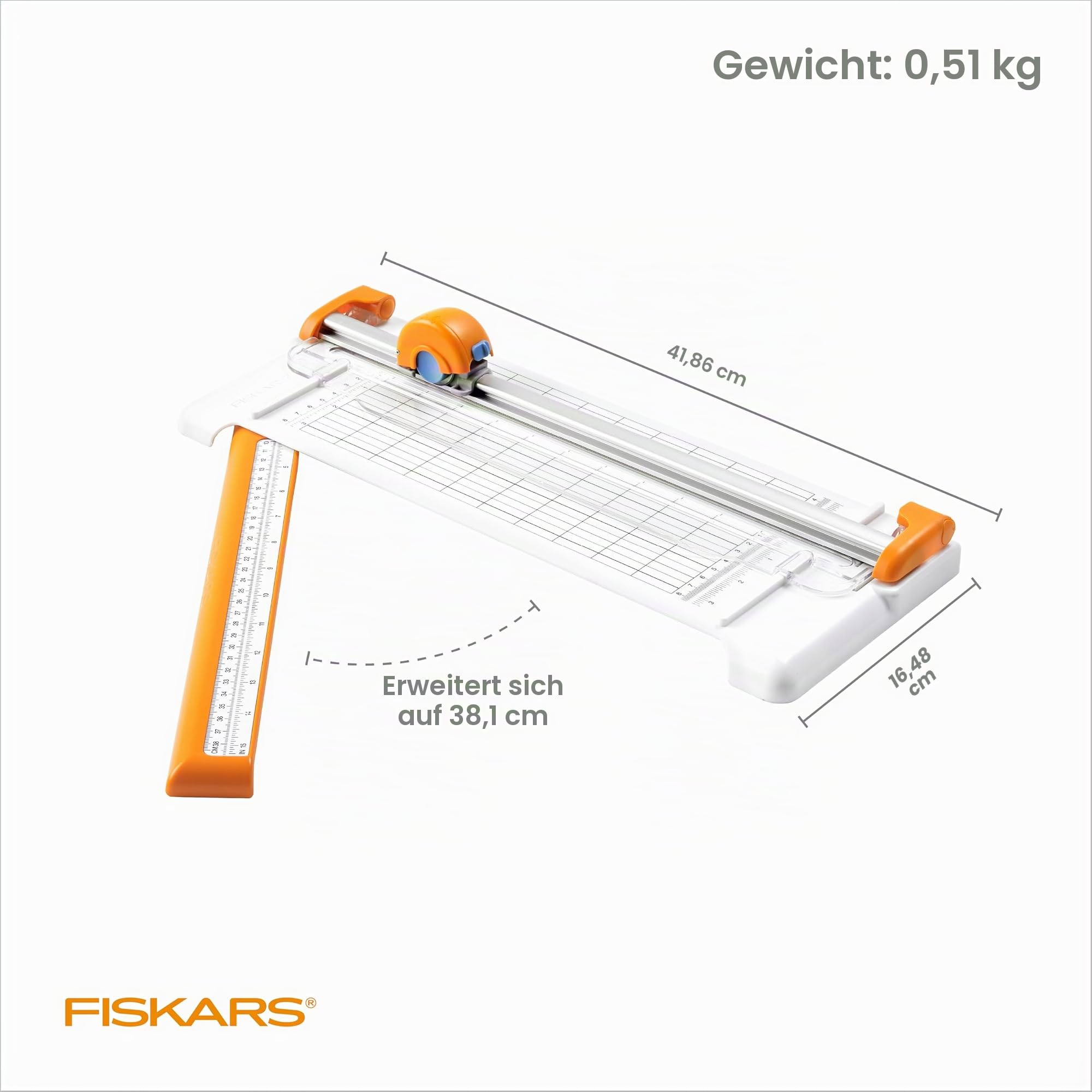 Fiskars Kompakter Rollschneider – 30,5 cm Schnittlänge – tragbare Größe mit ausziehbarem Bodendeck – selbstschärfende Klinge – Scrapbooking-Werkzeug