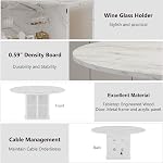 IBF Round Dining Table for 4-6, Dining Room Table with Fridge Space, Marble Dining Table with Storage, Farmhouse Round Kitchen Table for Home, White Marble, 47 Inch, Only Table