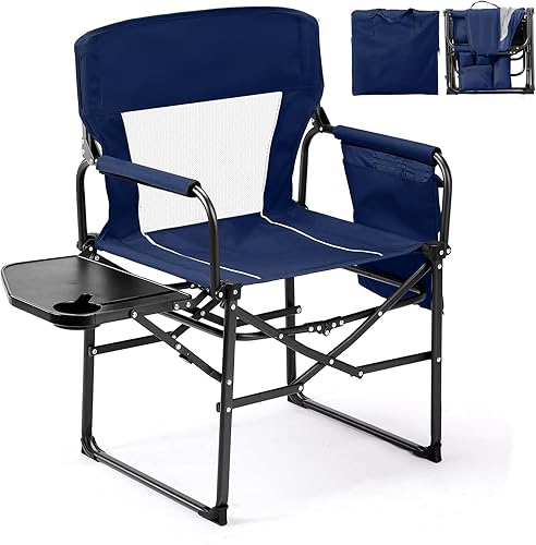 VINGLI Sillas de campamento, silla de directores, silla de camping con mesa auxiliar y bolsa de transporte, sillas de campamento resistentes para