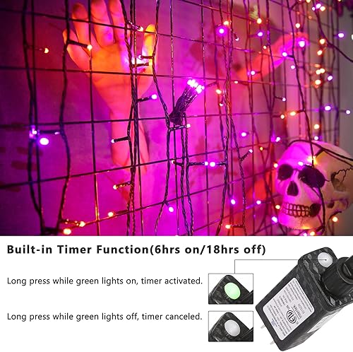 Miniatura 2 de BrizLabs Luces de Halloween naranjas y moradas, 78.74 pies, 240 luces LED naranjas conectables, 8 modos de luces de Halloween moradas para