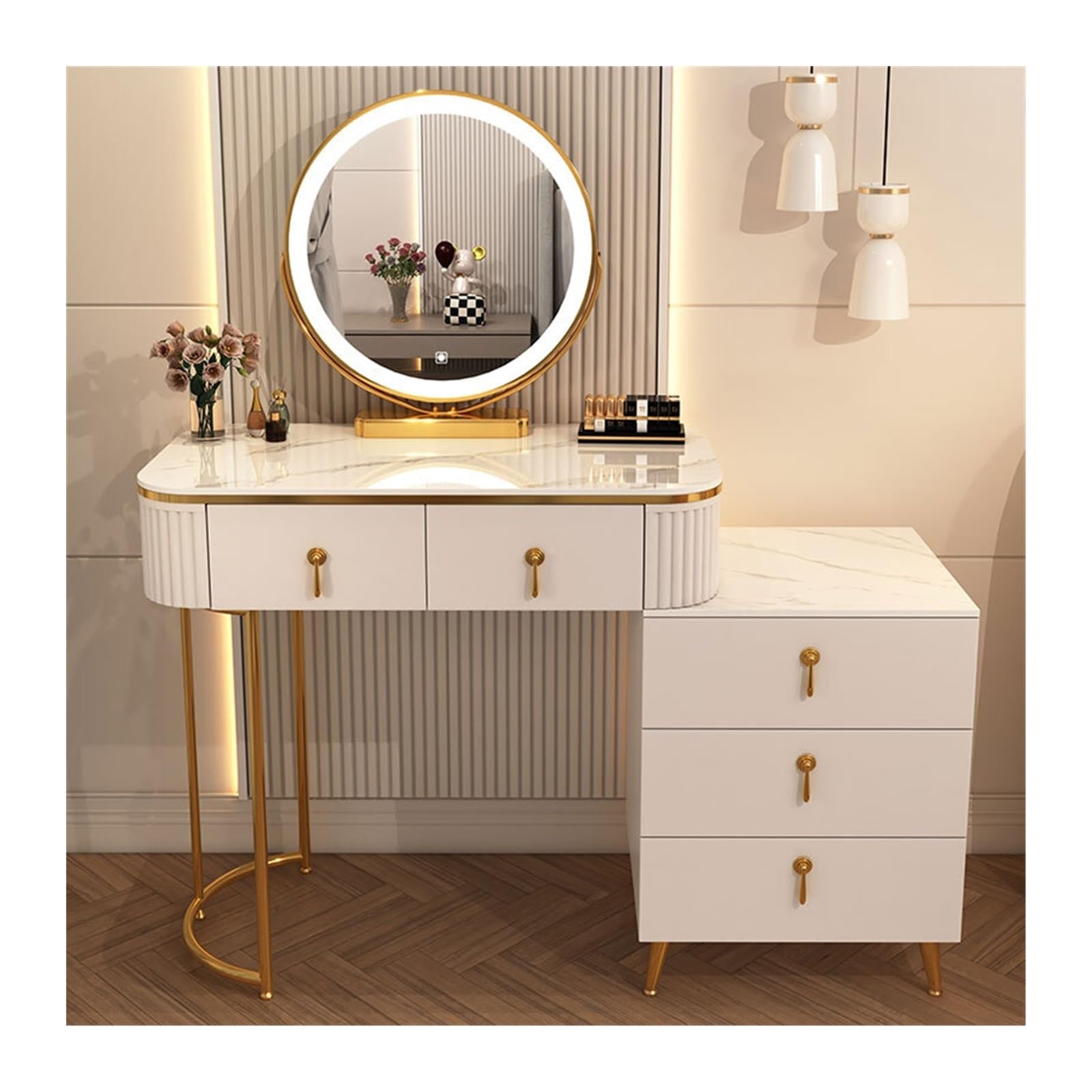 CGCSYZ Vanity Desk White Vanity Desk Makeup Vanity Table with Mirror Vanity Set with Modern Desktop and 5 Storage Drawers Makeup Dressing Table (White 100cm)