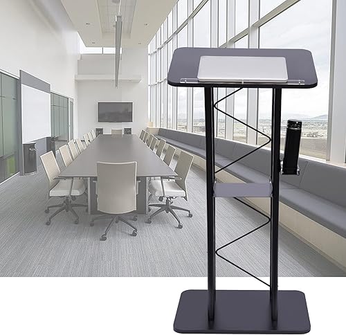 Miniatura 3 de Podio curvado de metal con estante interior, escritorio de podio para tiendas 4S, escritorio de bienvenida de hotel, recepción de eventos, atril