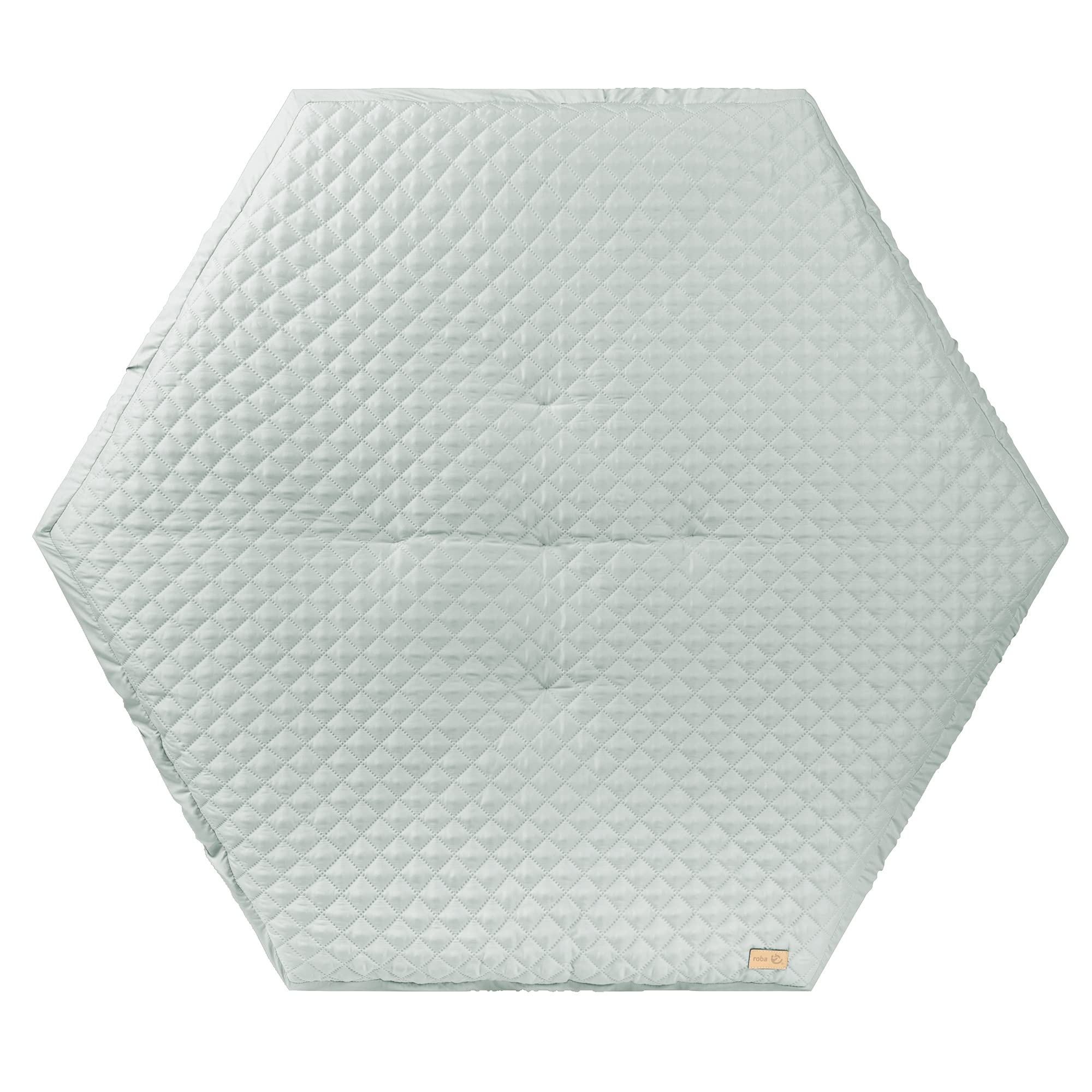 roba Laufgitter 6-eckig - Baby Spielgitter hexagonal + Einlage roba Style frosty green - 3-fach höhenverstellbar - Mobiler Laufstall mit Rollen - Holz weiß