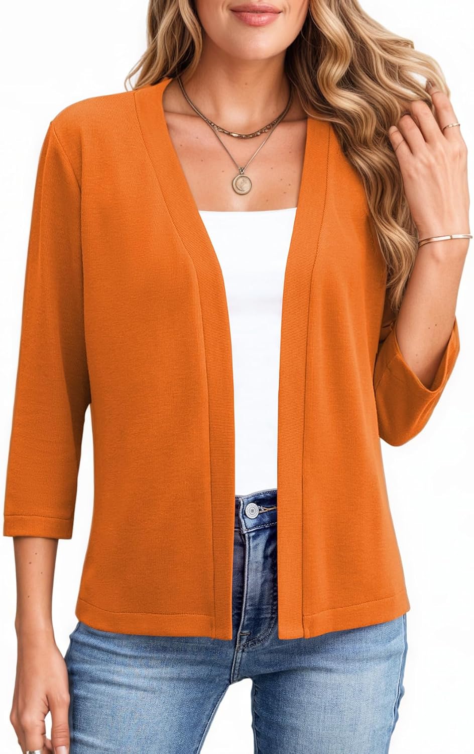 Newchoice Womens 3/4 Sleeve Open Front Cardigan Cropped Lightweight Shrug Bolero Cardigan Sweater