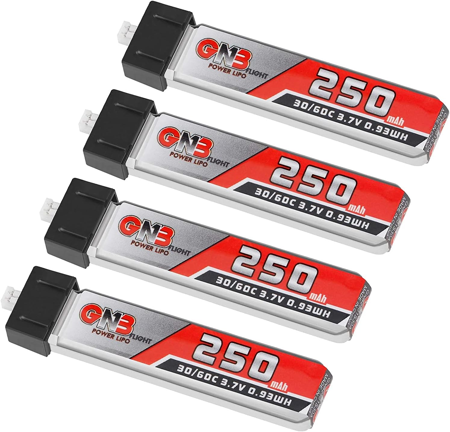 4pcs 250mAh 1S LiPo Battery 3.7V 30C Blade Inductrix Battery Micro JST 1.25 Connector for Kingkong Tiny 6 Tiny Whoop FPV Racing Drone