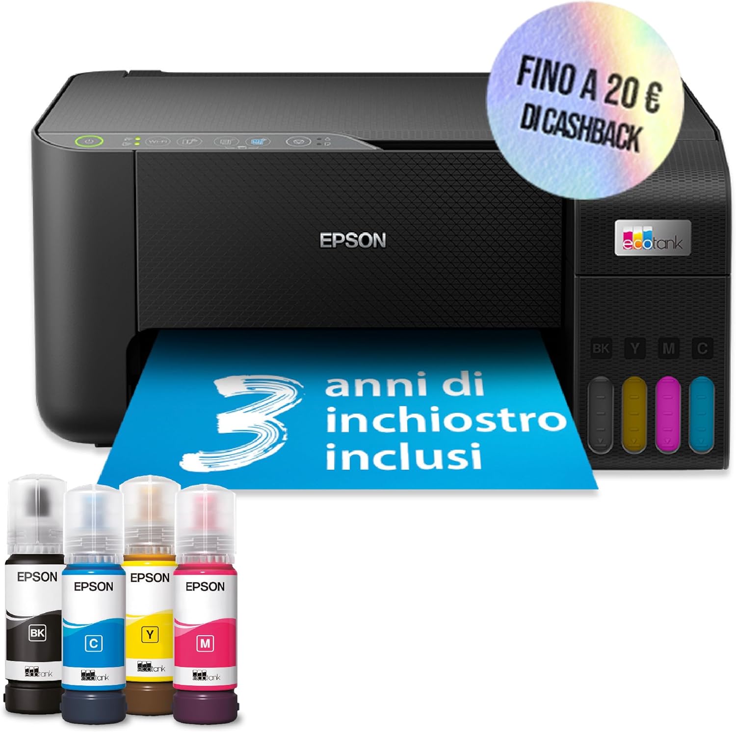 Epson EcoTank ET-2862 Stampante Multifunzione A4, Serbatoi Ricaricabili Alta Capacità, 4 Flaconi Inclusi pari a 3600pag B/N 6500pag Colore ET-2862 Single - Immagine 1