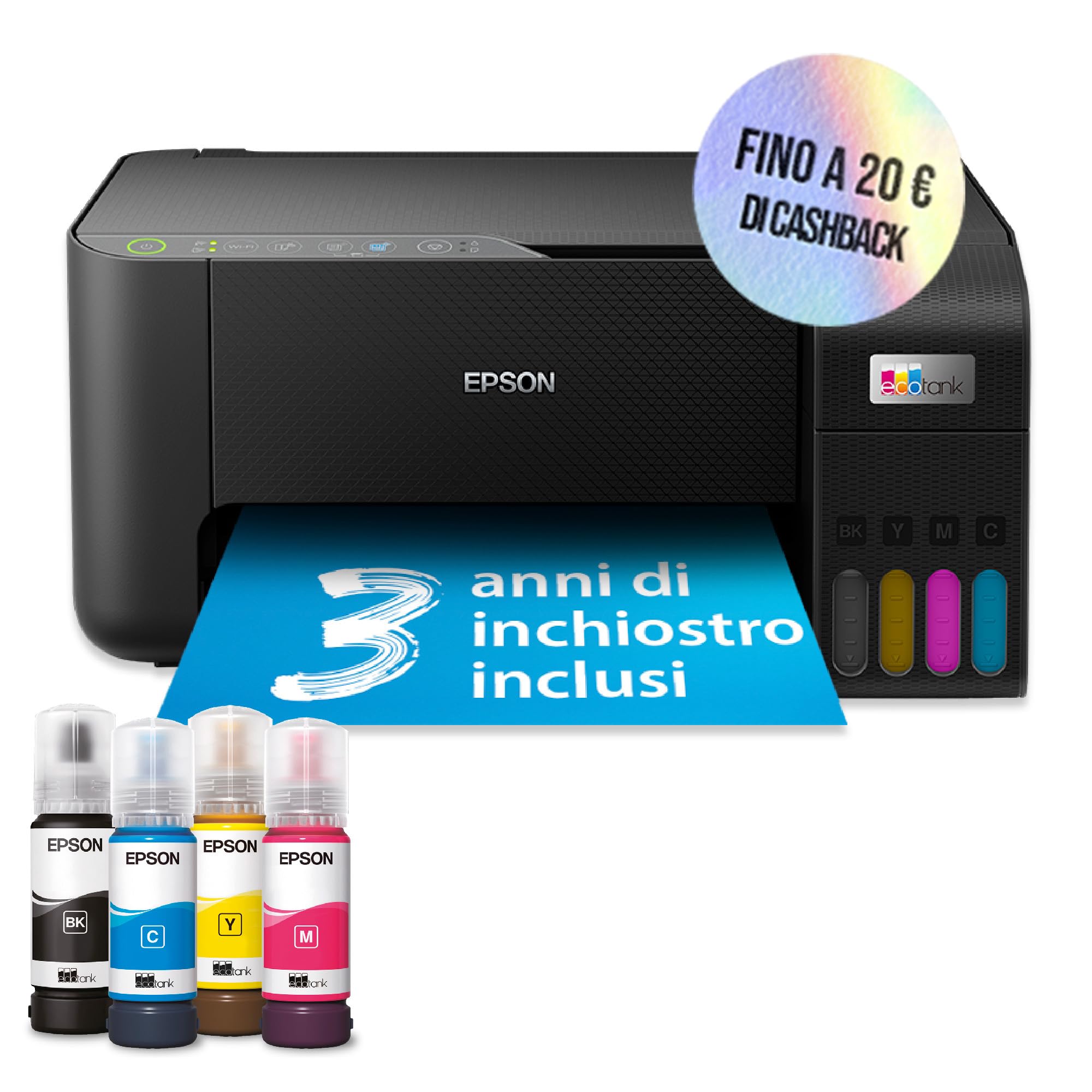 Epson EcoTank ET-2862 Stampante Multifunzione A4, Serbatoi Ricaricabili Alta Capacità, 4 Flaconi Inclusi pari a 3600pag B/N 6500pag Colore ET-2862 Single
