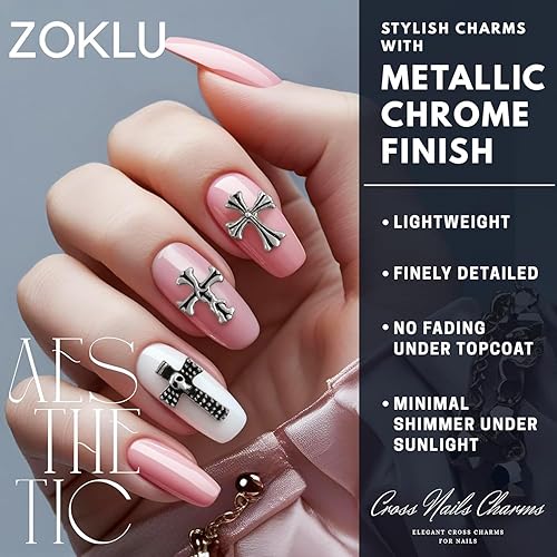 Miniatura 3 de 120 dijes y gemas para uñas cruzadas, dijes de cruz de plata acrílica 3D para uñas para bricolaje y manicura profesional, decoraciones de uñas