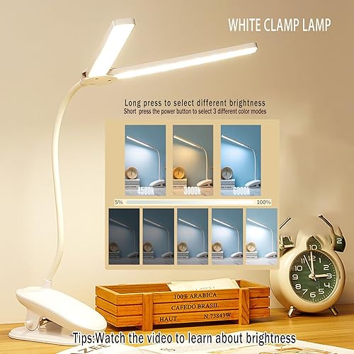 Miniatura 5 de GcSige Lámpara de escritorio LED de doble cabeza con abrazadera luces de clip para cuidado de los ojos para oficina en casa lámparas de mesa