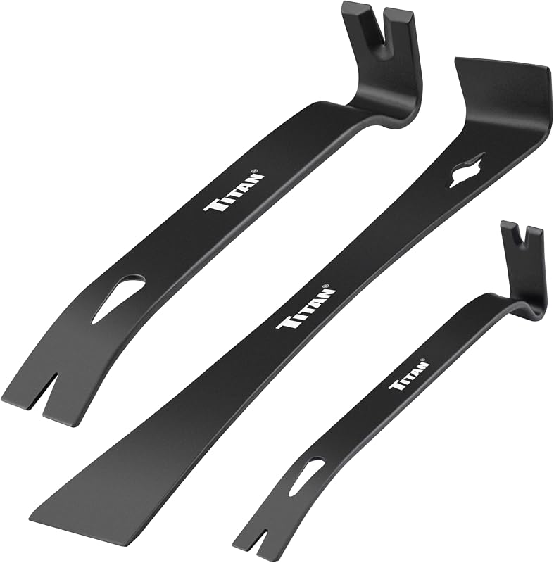 Titan 17121 Juego de palanca plana de 3 piezas, barras de garras utilitarias de 5,5", 7,5" y 9,5" con extractor de clavos, barra maravilla de acero forjado