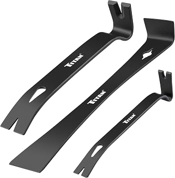 Titan 17121 3-Piece Flat Pry Bar set, 5.5", 7.5" & 9.5"Utility Claw Bars with Nail Puller, Forged Steel Wonder Bar