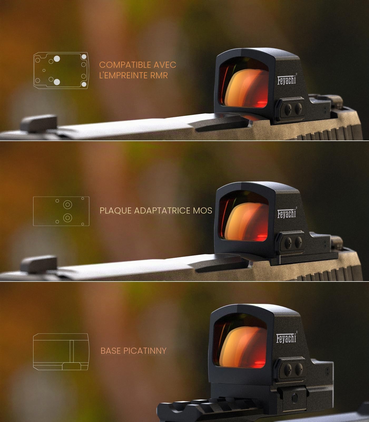 Feyachi RDS-57 Lunette de visée pour pistolet Red Dot Sight 2 MOA RMR avec plaque d'adaptation MOS Picatinny