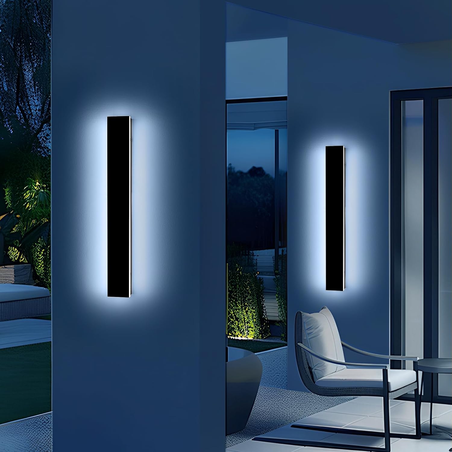 Mikeru 23.6" 2Pack Outdoor Wall Sconce 6000K Cool White - IP65 Waterproof Black Exterior Light, Hardwired Wall Mounted Fixture for Porch, Patio & Entryway | Non-Dimmable Weatherproof Design 6000K White Light 23.6inch