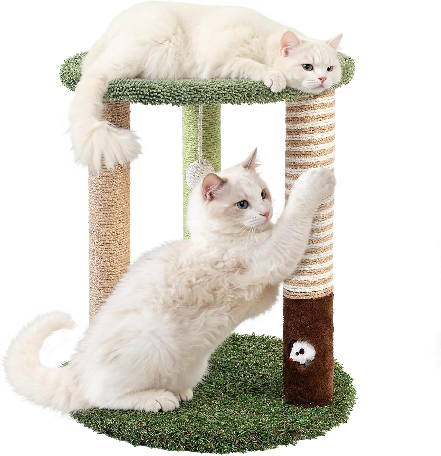Cat Tree Tower with 3 Scratcher Posts 22inch Tall Cat Tree Sisal Scratching Posts with Fun Cat Toys for Kitty and Adult Cats Small Cat Tower and Perch Bed for Indoor Cats (Green)