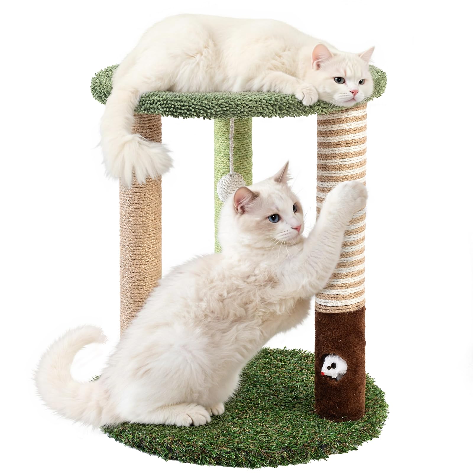 WOOCHPET Tiragraffi a torre con 3 tronci, altezza 55,9 cm, in sisal con divertente giocattolo per gatti e gatti adulti, piccola torre di gatto e asta per gatti indoor (verde)