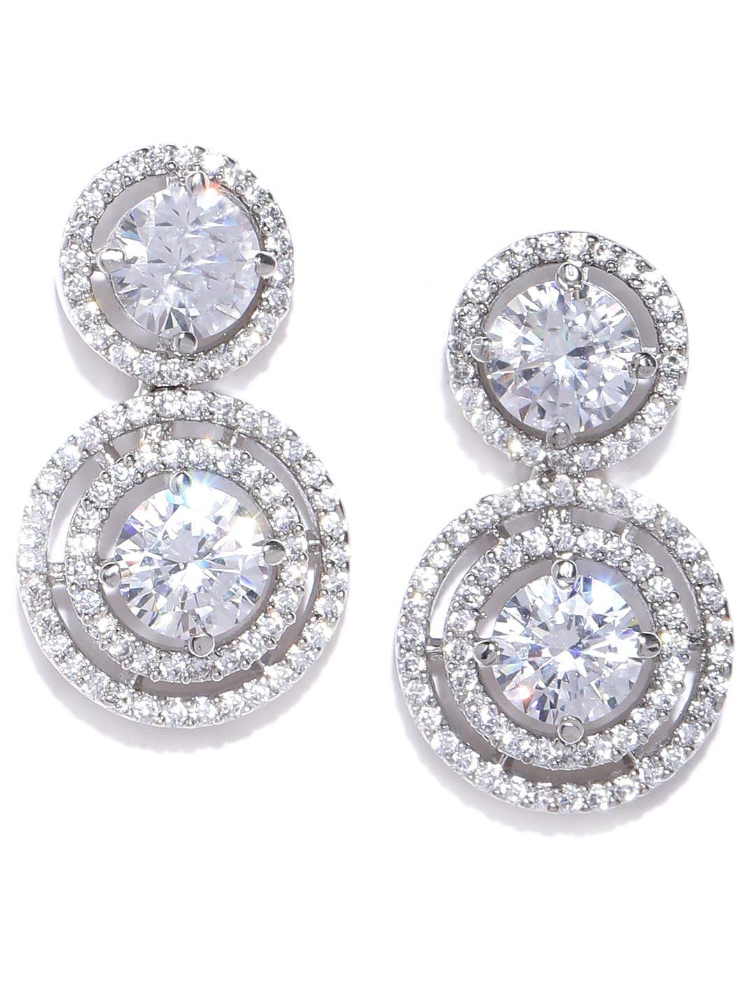 Priyaasi Contemporary American Diamond Earrings for Women | Stylish Drop Earrings in Round Halo Design | Silver-Plated | Modern Elegant Women Jewellery (B08KKT3LHX) Amazon Price History, Amazon Price Tracker
