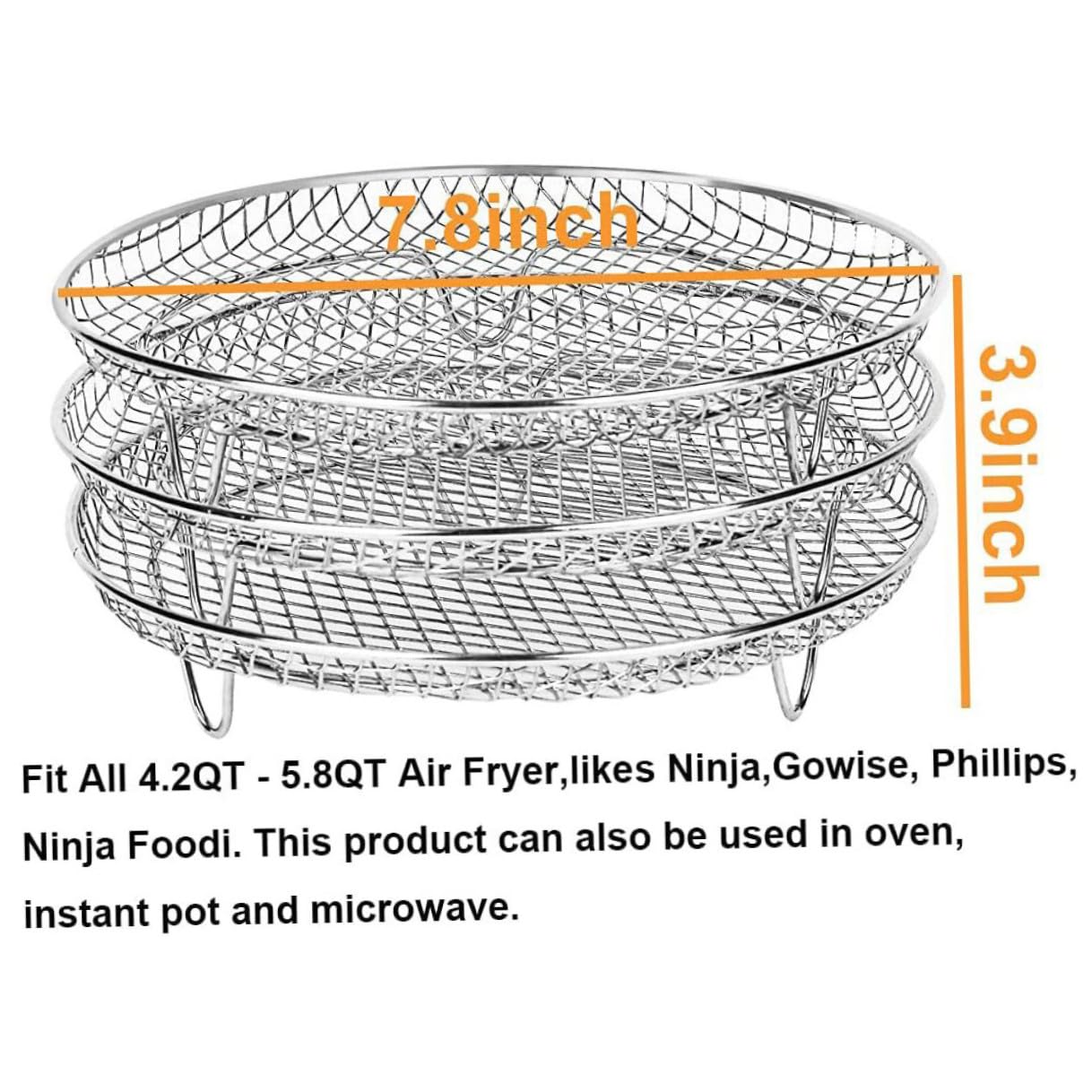Hohopeti Accessori per Friggitrice ad Aria in Acciaio Inossidabile 3 Strati, Resistente alle Alte Temperature, Griglia Rotonda per Uso in Cucina