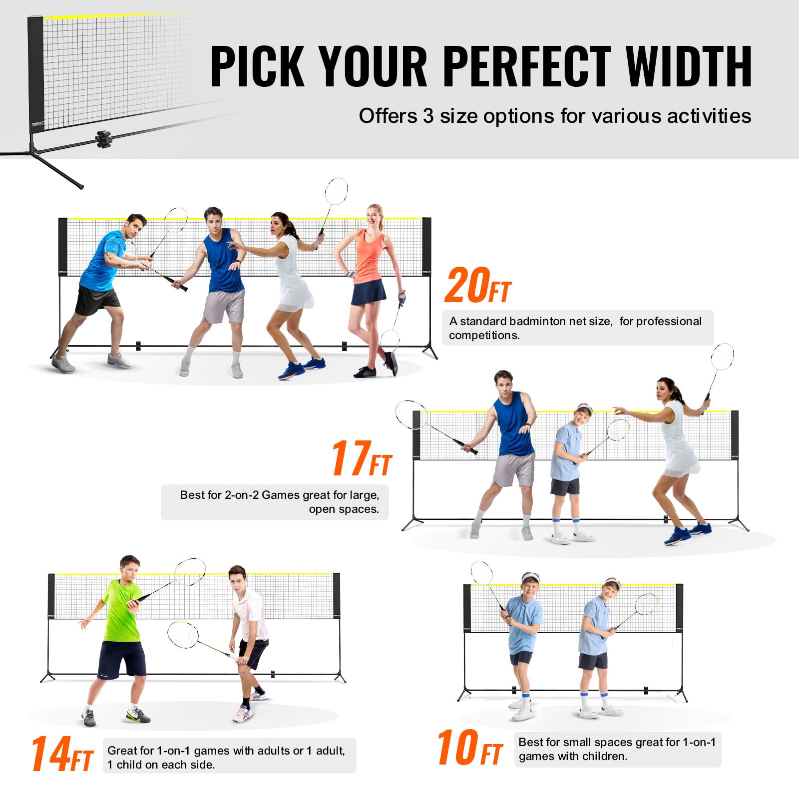 VEVOR Rete da Badminton 420 x 155 x 103 cm Rete da Pallavolo Regolabile in Altezza Pieghevole, Set da Rete da Tennis Portatile con Pali, Supporto, Borsa per Trasporto, per Uso Interno ed Esterno