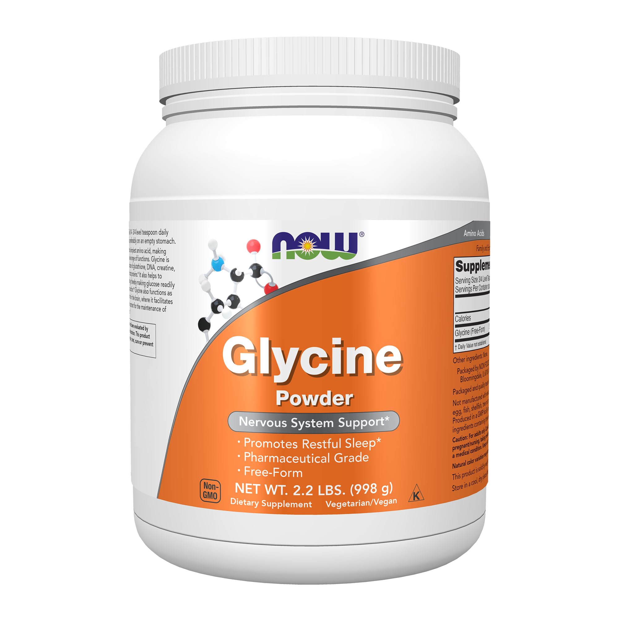 NOW Foods Supplements, Glycine Pure Powder, Promotes Restful Sleep*, Neurotransmitter Support*, 2.2 Pound (Pack of 1)