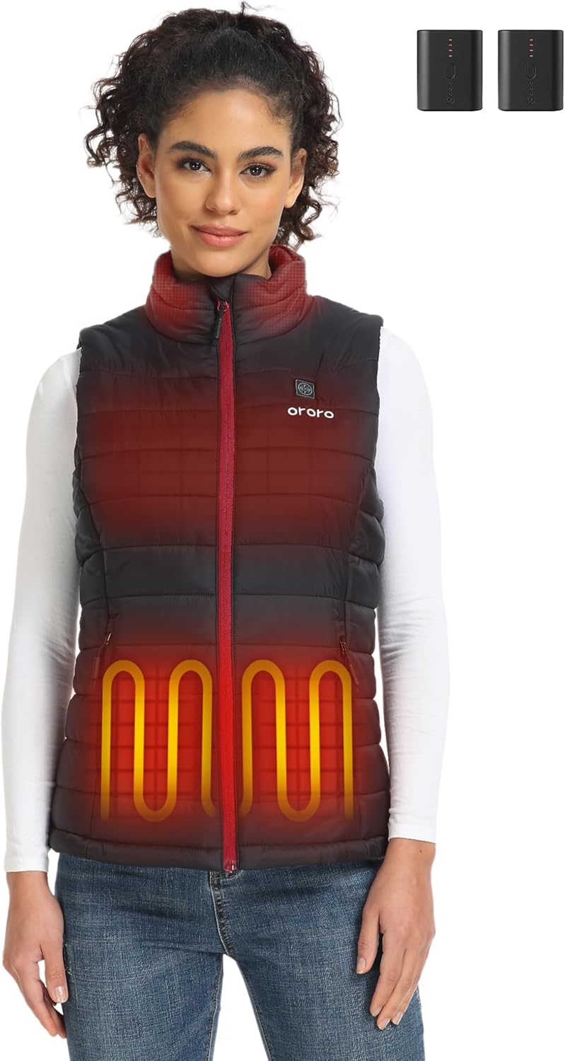 ORORO Women's Heated Vest (Black, M) and Extra Battery Clothing, Shoes & Jewelry