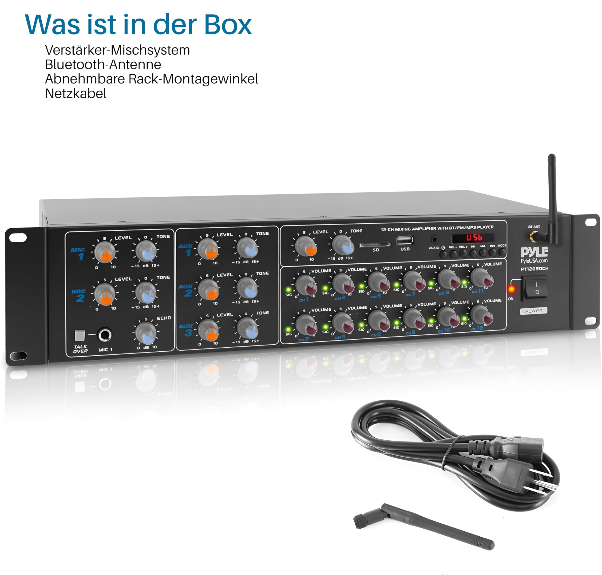 Pyle Mischverstärker, 8-Kanal Bluetooth HiFi Verstärker/Endstufe 4000W mit Mikrofon mit Talkover, RCA, USB, AUX für Lautsprecher, Karaoke, Party & Konferenz