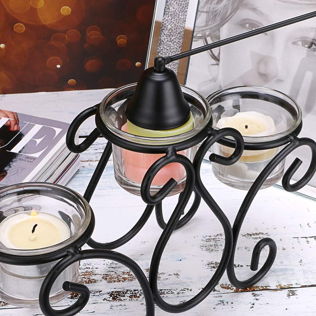 OwnMy 4 in 1 Candle Accessory Set - Candle Wick Trimmer, Candle Wick Dipper, Candle Wick Snuffer, Storage Tray Plate, Candle Care Tools Gift for Candle Lovers (Black)