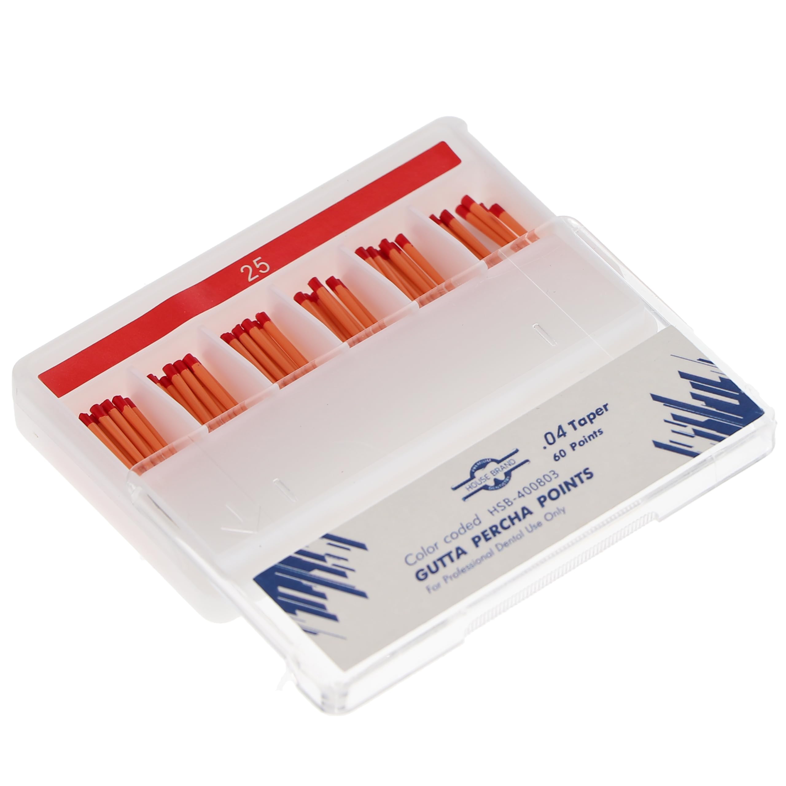 HSB 400803, Gutta Percha Points .04 Tapered #25, High-Quality Endodontic Filling Points for Root Canal Treatment – Precision Fit for Optimal Sealing, .04 Tapered, #25, 60/Pk