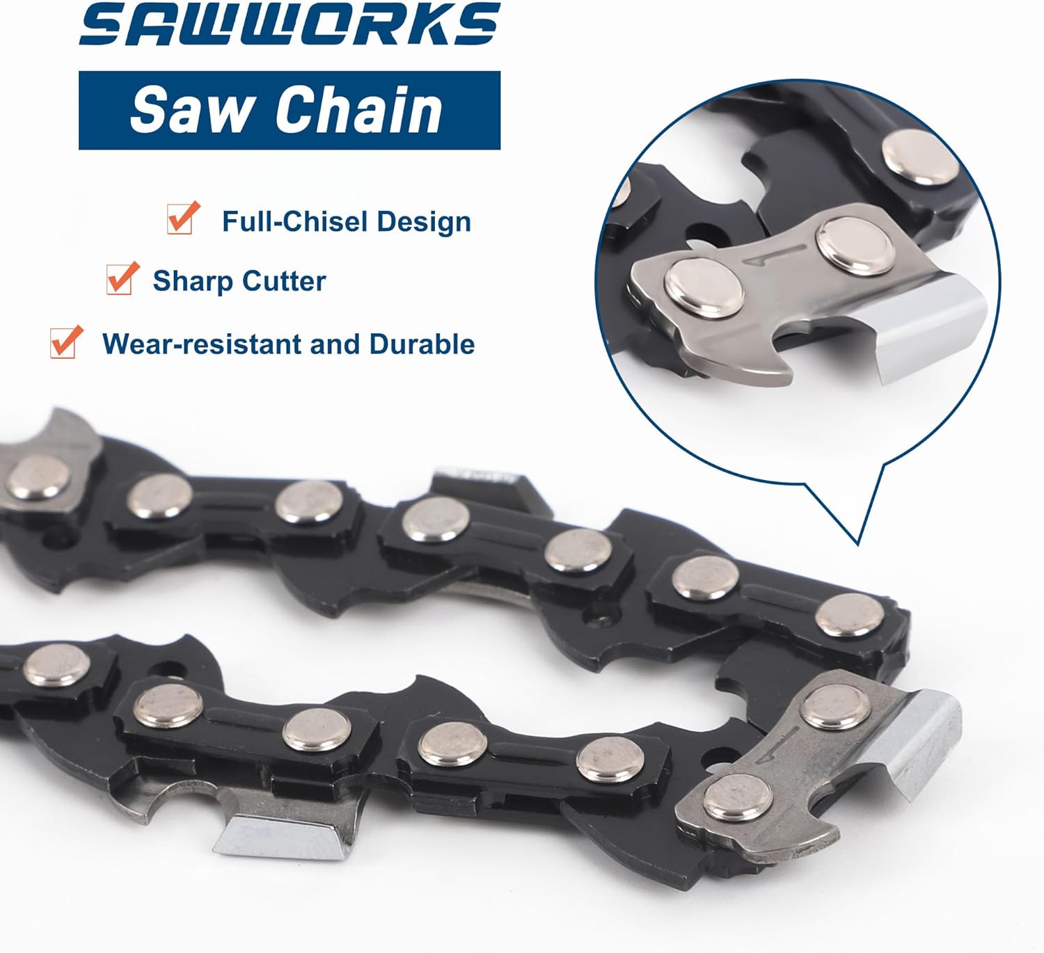 SawWorks 3-Pack 20 Inch Chainsaw Chain, 325" Pitch .058" Gauge 76 Drive Links for Supmix 62cc, WEMARS ‎6220G, NEOTEC NCS6200, Blue Max 53543, 52209, 8901, 8902 and More