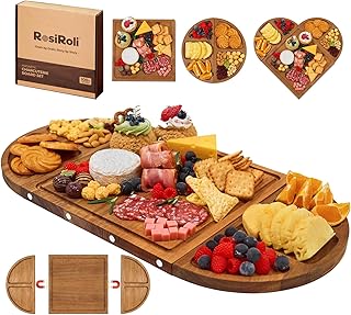 Acacia Wood Charcuterie Board Set - Cheese Board Set with Magnetic - House Warming Gifts New Home, Wedding Gift for Couple, Bridal Shower Gift, Gifts for Father, Perfect for Party