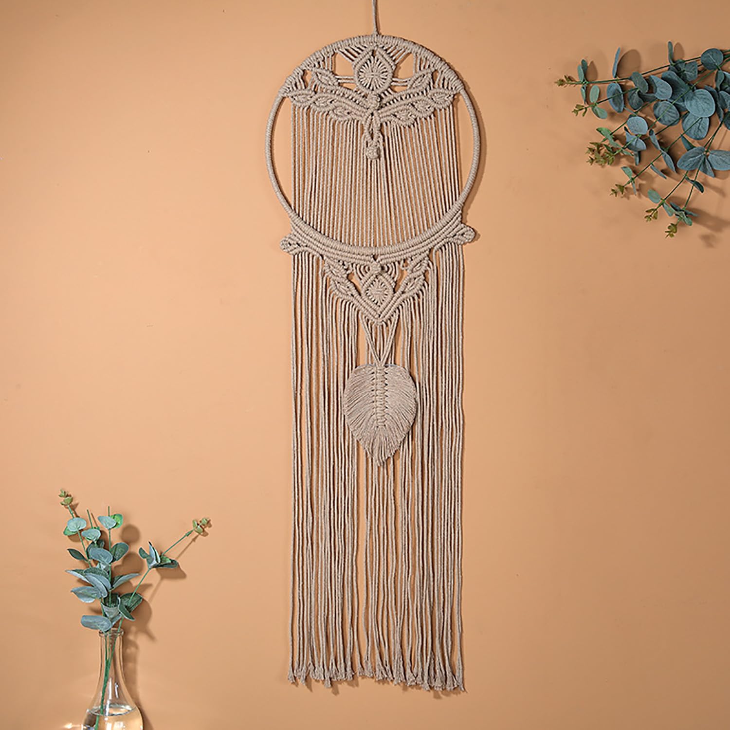 Atrapasueños Macramé Boho Decoración para Colgar En La Pared Grandes Borlas Plumas Tejidas Decoración Atrapasueños para Habitación Niña Dormitorio, Regalo Elegante, 30cm Ancho X 95cm Largo