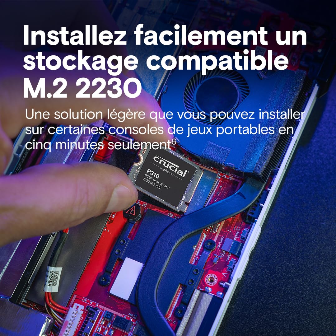 Crucial P310 SSD 2TB PCIe Gen4 NVMe M.2 2230, Jusqu’à 7.100Mo/s, Compatible avec Steam Deck, ASUS ROG Ally, MSI Claw & Microsoft Surface, Disque Dur SSD - CT2000P310SSD2