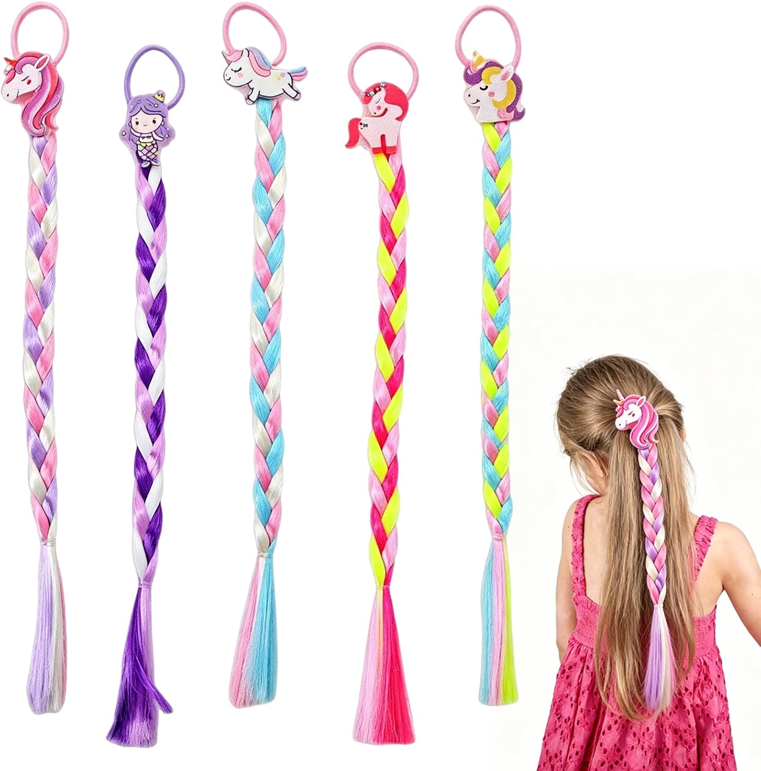 5 sztuk przedłużanie włosów dla dzieci, 40 cm warkocze do włosów dziewczyna warkocz Rapunzel dziewczyna, rozszerzenia kolorowe akcesoria syntetyczne nasadki z gumkami dla księżniczki Elsa