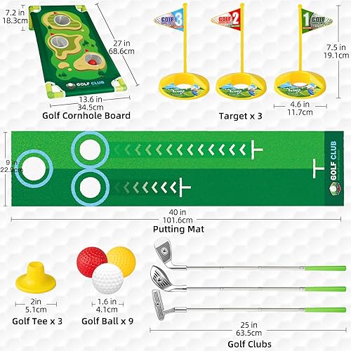 Miniatura 6 de Liberry Conjunto de golf para niños de 3, 4, 5, 6 años, para niños y niñas, juego de palos de golf retráctiles para niños pequeños con alfombrilla