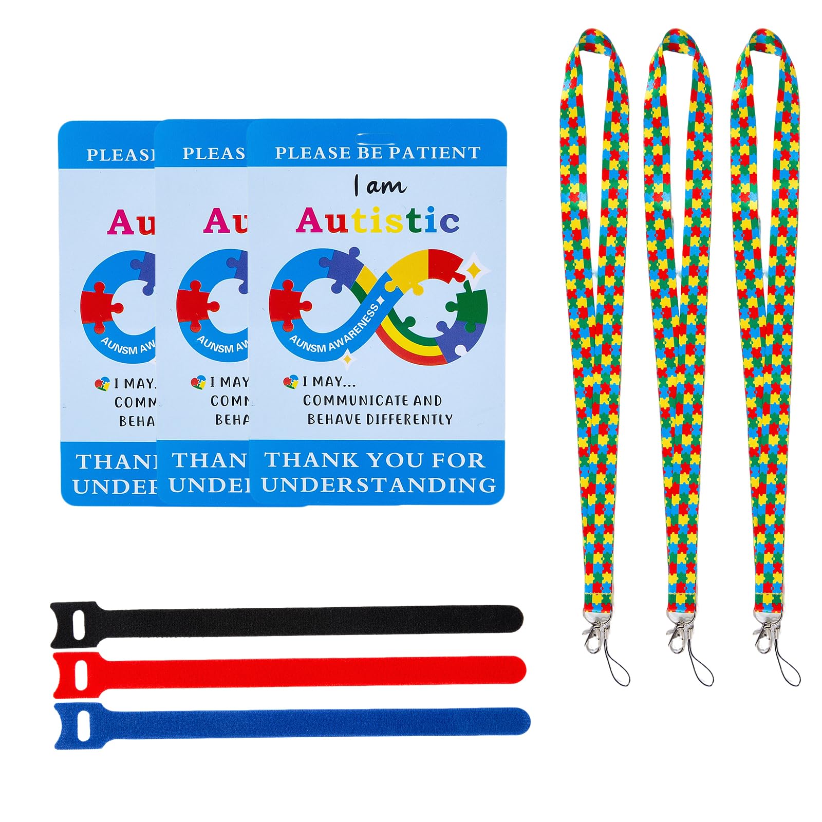 9 Pack Autism Alert Card Set,Autism Safety Label Card,Custom Text Autism Medical ID Tags with Autism Lanyard and Loop Fastener Strips,Awareness Autistic Emergency Contact Medical ID Tags