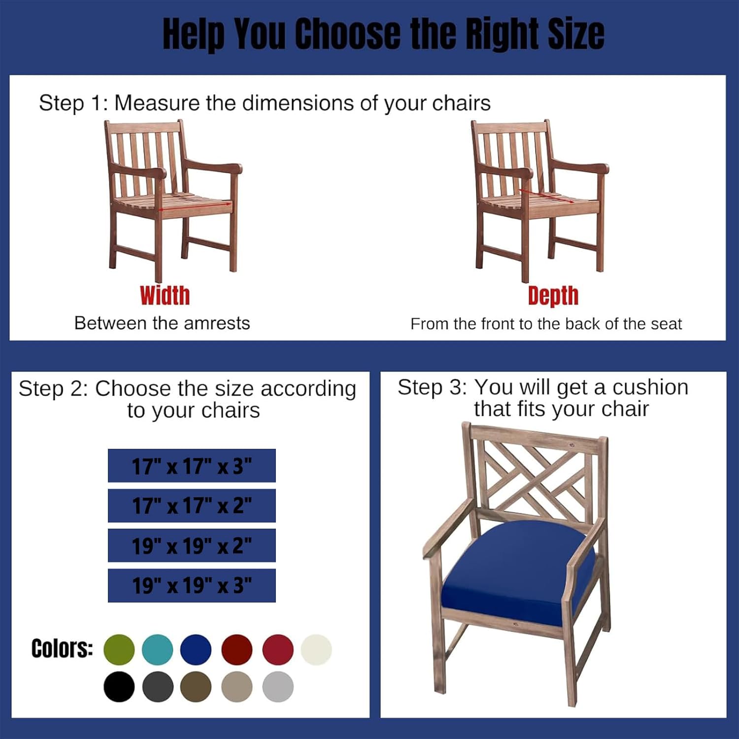 idee-home Outdoor Chair Cushions Set of 2, Thick 19" x 19" x 2" Outdoor Seat Cushions Patio Furniture Waterproof with Ties, Dining Pads