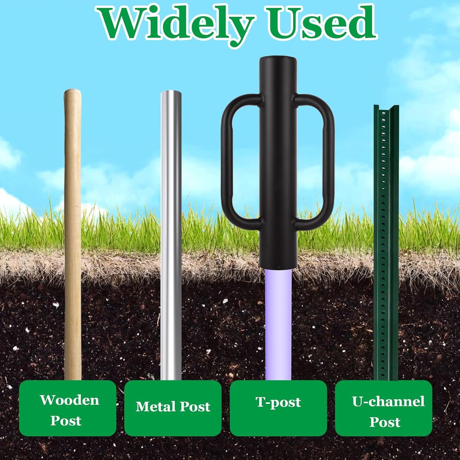 Zaun Post Rammer 丨 T Post Treiber mit Griffen Heavy Duty Zaun Post Treiber Post Pounder für T-Posts, U Channel, Metallpost und Schild Post Pole Treiber Werkzeug
