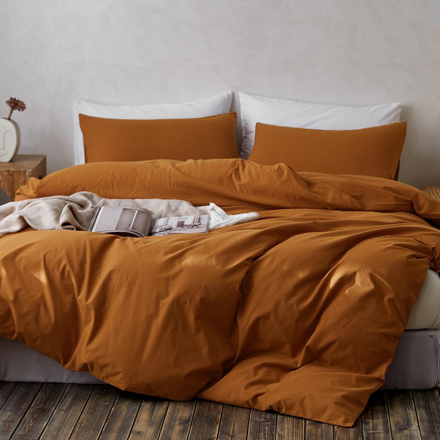 Duvet Cover Set King Size, 100 Washed Cotton Like