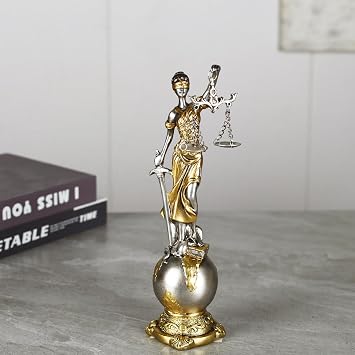 Lady Justice Statue on Globe 9.4 inches - Resin Craft Sculpture with Sword & Scales, Lawyer Office Decor, Law Student Gift, Bookshelf Ornament for Home & WorkplaceSymbol of Fairness